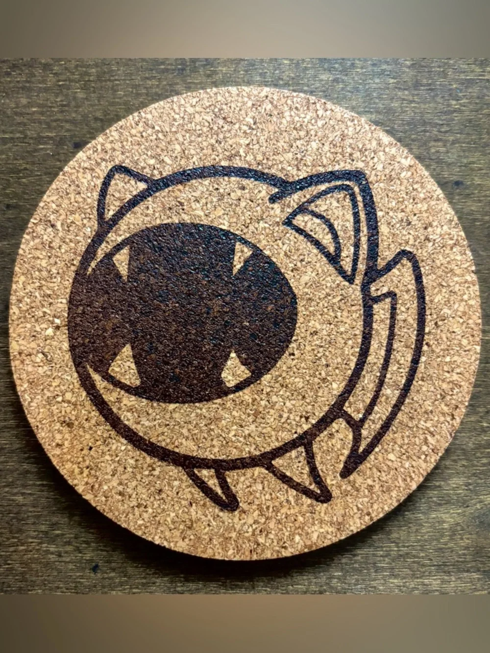 Pokemon Zubat Face Laser Engraved Cork Coaster